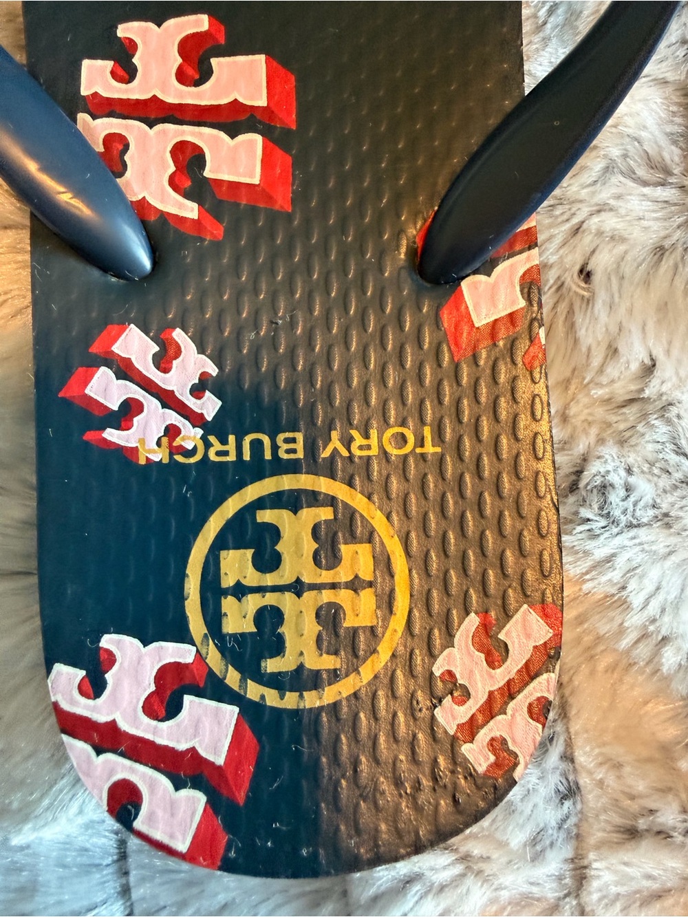 Tory Burch Women’s Navy Blue Logo Flip Flops - Picture 8 of 14